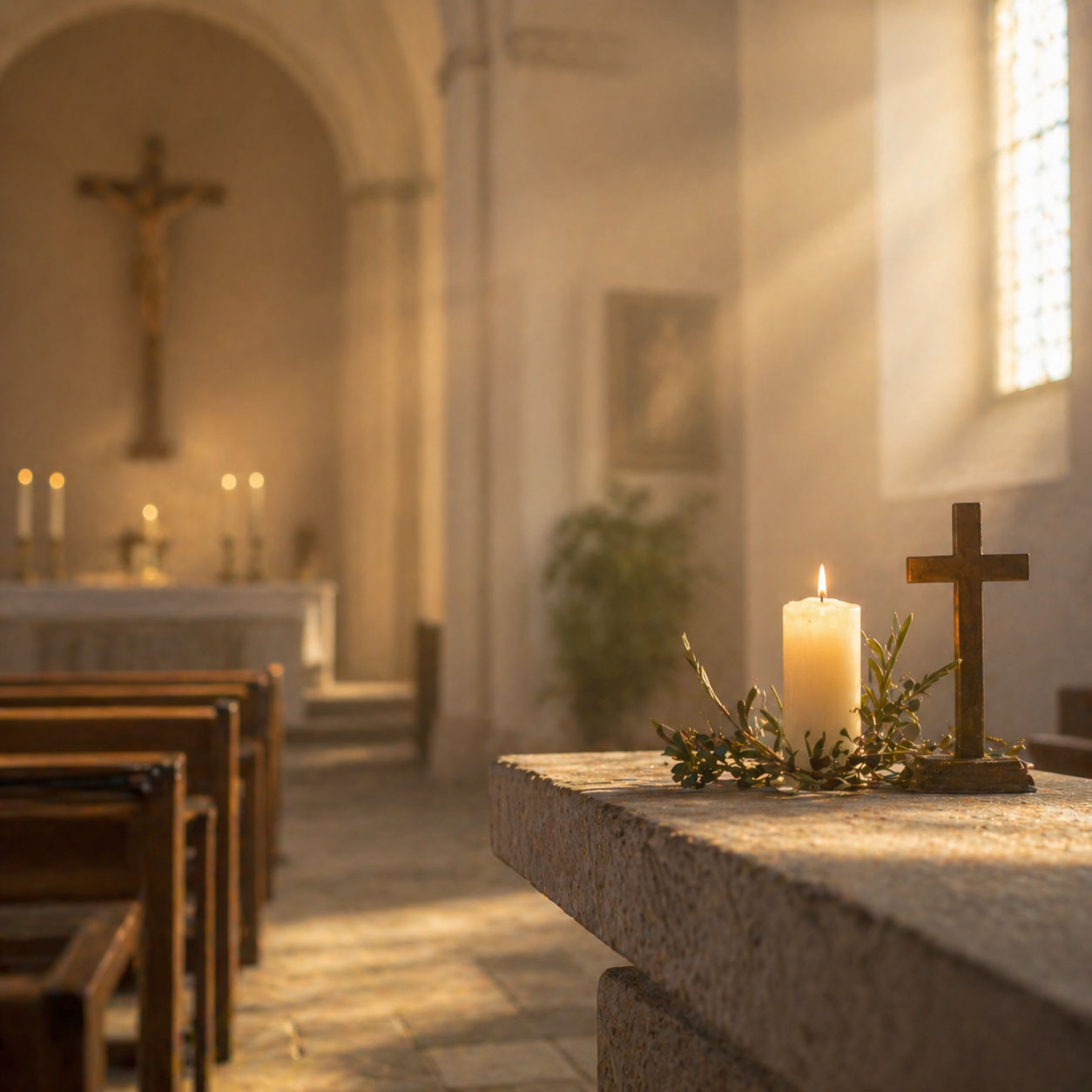 Kirchlicher Raum mit ruhiger Atmosphäre
